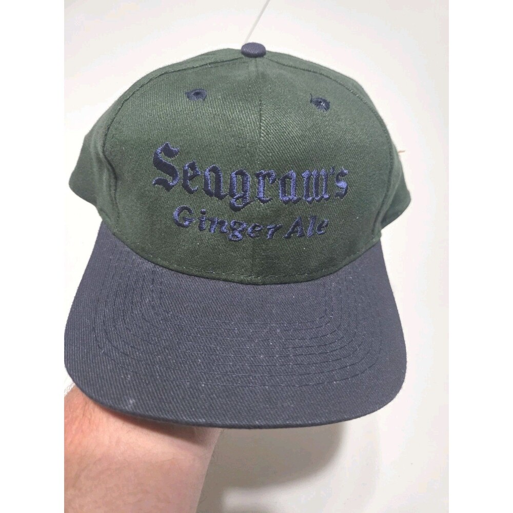 Vintage Seagrams Ginger Ale Hat Two-Tone Green Purple Snapback Cap Toppers USA